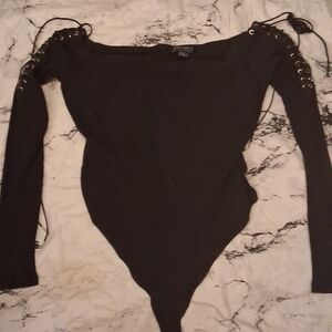 Black Lace-Up Sleeve Women's Top